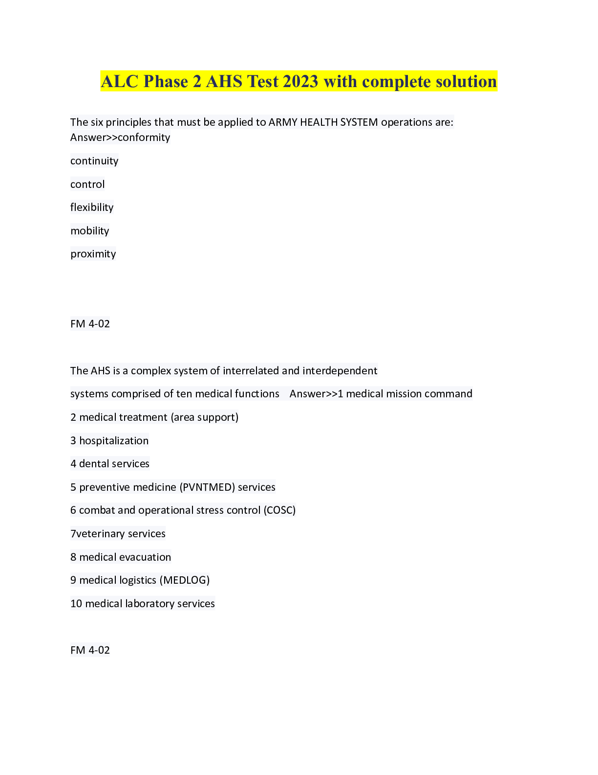 Preview image for ALC Phase 2 AHS Test 2023 with complete solution